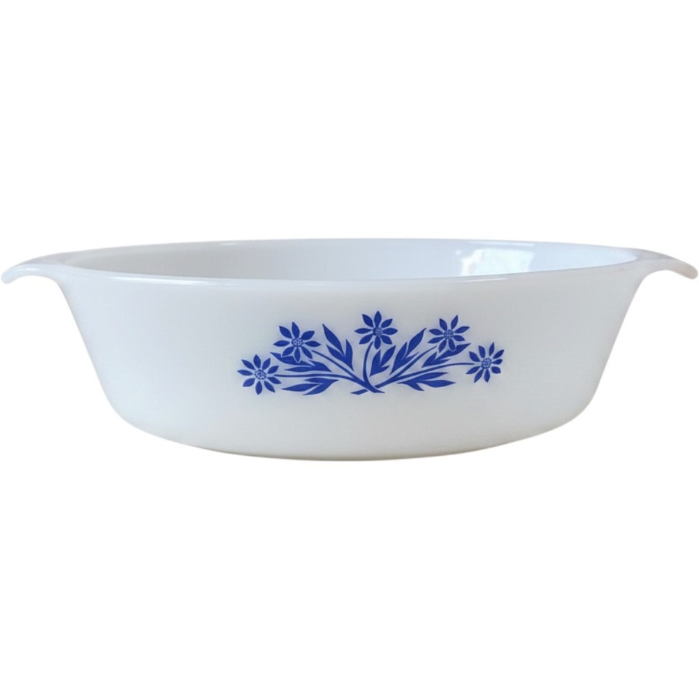 Anchor Hocking Fire-King Blue Cornflower Milk Glass Oval Casserole Dish Small